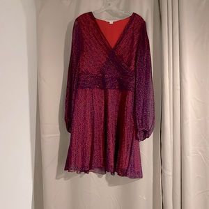 Diane von Furstenberg Faux Wrap Red & Purple Print Dress (size 12)